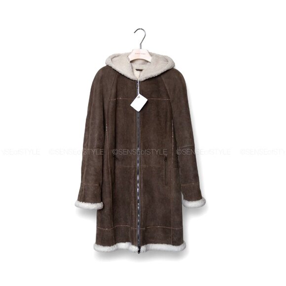 Brunello Cucinelli Women Leather Fur Coat Hooded Monili Jacket size 40 S - Picture 1 of 12